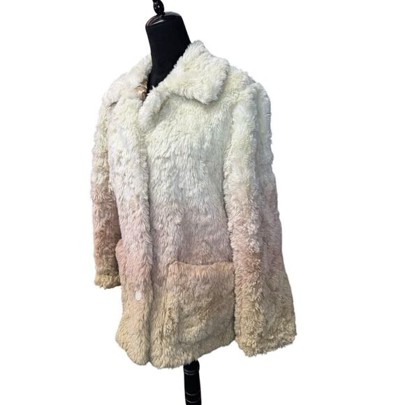 Anthropologie Womens Ivory Button Front Ombre Plush Faux Fur Coat Size M - Picture 7 of 16